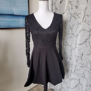 B. Darlin Black Lace Tie Back Party Dress
